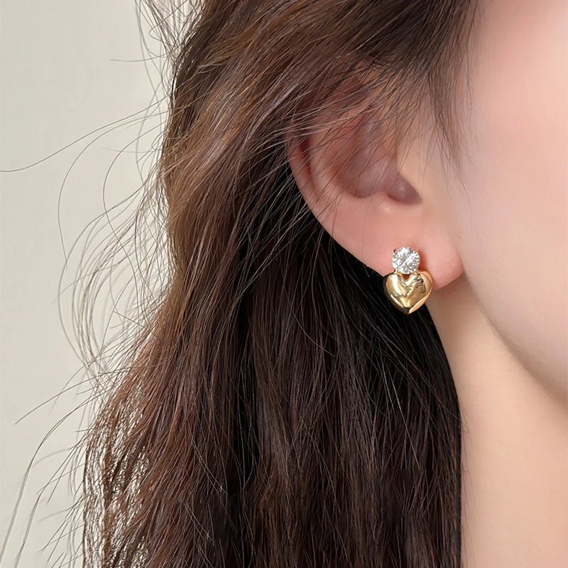 Dainty Diamond Heart Stud Earrings