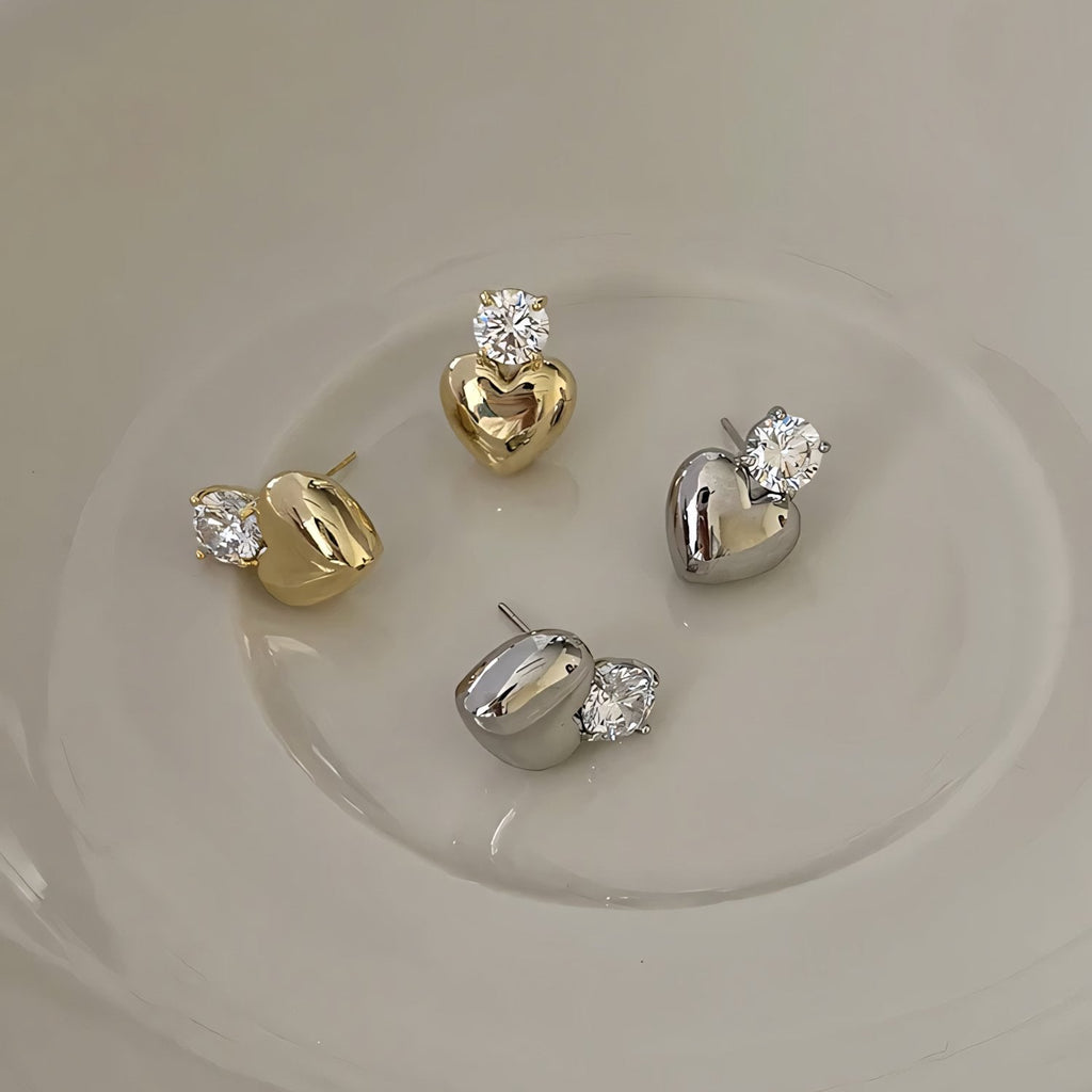 Dainty Diamond Heart Stud Earrings